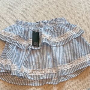 Wild Fable Light Blue Striped Mini Skirt with White Lace